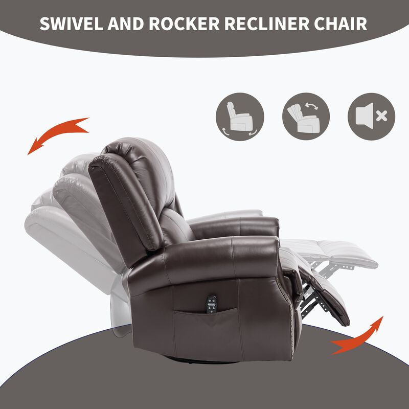 Faux Leather Recliner Chair Rocker Swivel Chair Manual Recliner with Heat & Massage image number 8