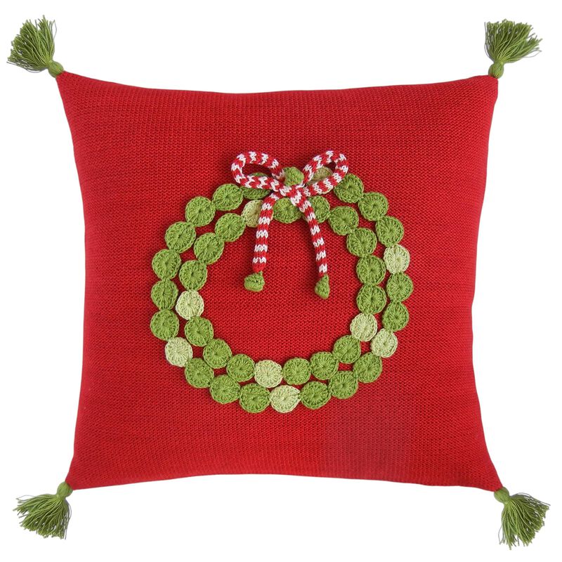 Green Wreath Christmas Pillow, 14", Holiday Decorations image number 0