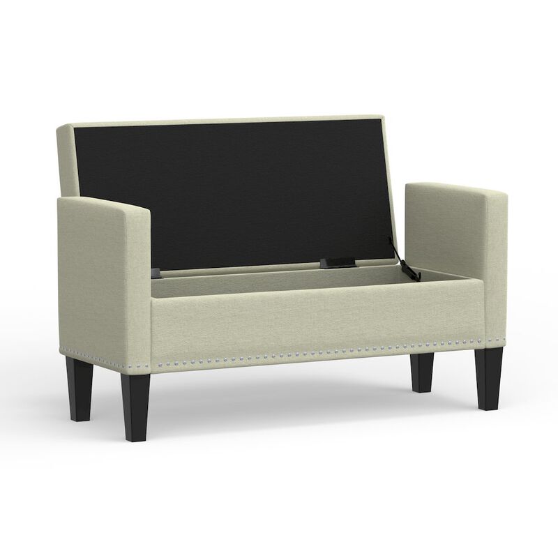 Rize Home 46 Storage Bench with Arms + Nailhead Trim - Beige image number 2
