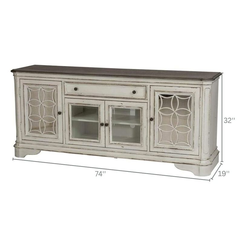 Liberty Furniture Antique White TV Console with Drawer and 4 Cabinets for Rustic Decor Use image number 7
