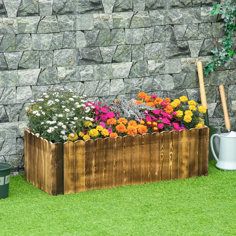 Outsunny 40" x 16" x 12" Raised Garden Bed, Raised Planter Box, Wooden Planter Raised Bed with Drainage Gaps & Lightweight Build, Natural Wood