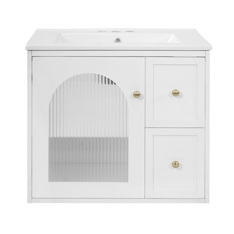 ELEMENT ACE Compact Wall Mounted Bathroom Vanity Set with Ceramic Sink and Storage Cabinet image number 0