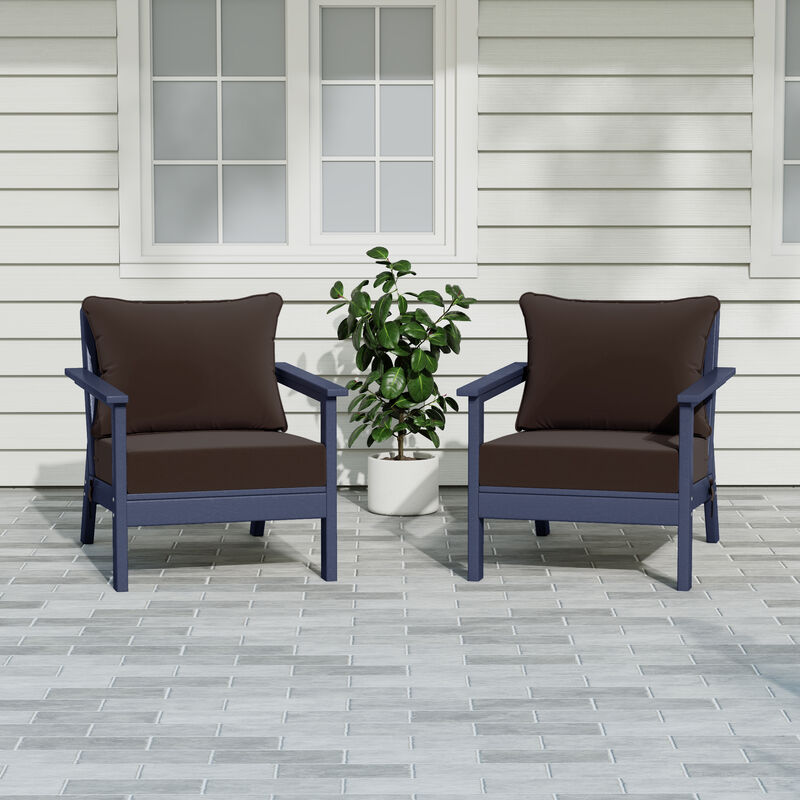WestinTrends Outdoor Modern HDPE Patio Club Chairs with Deep Seat Cushions (Set of 2)