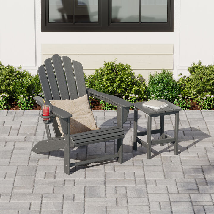 WestinTrends Outdoor Patio HDPE Adirondack Chair With Cup Holder and Table Set