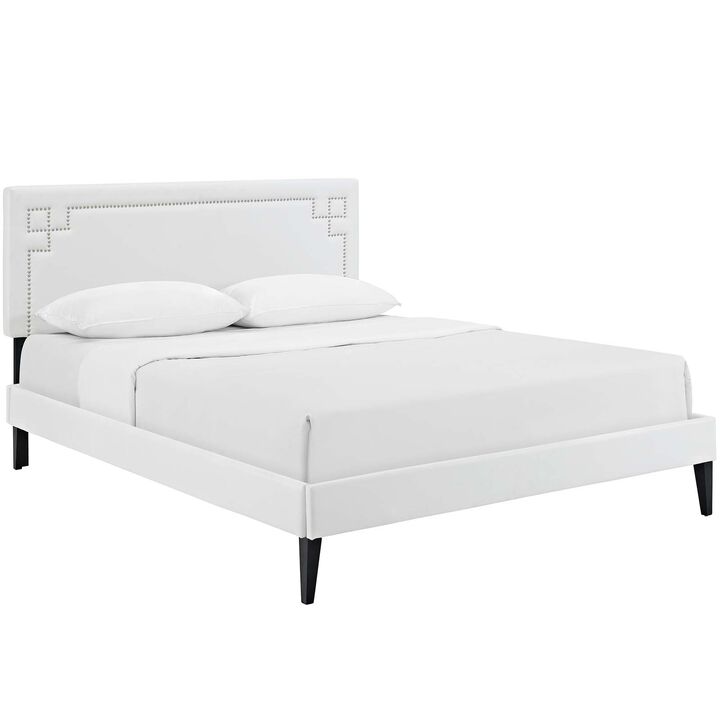 Modway Josie Vinyl Platform Bed with Squared Tapered Legs, Queen, White