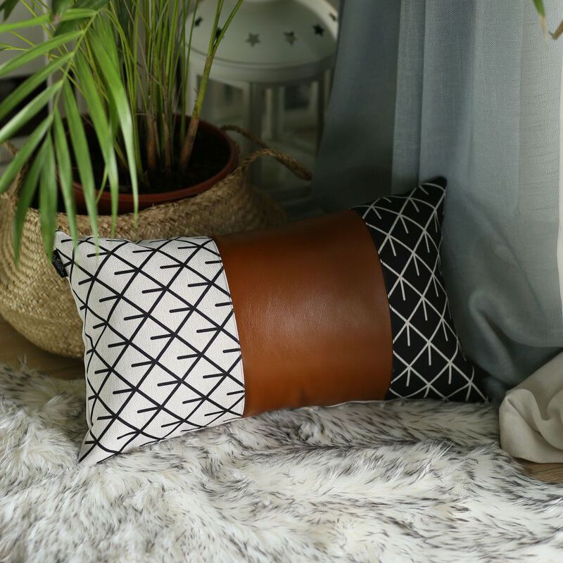 Homezia Set of 2 Rustic Brown Geometric Throw Pillows