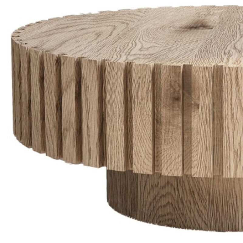 HomeRoots 32" Natural Wood Round Pedestal Coffee Table image number 2