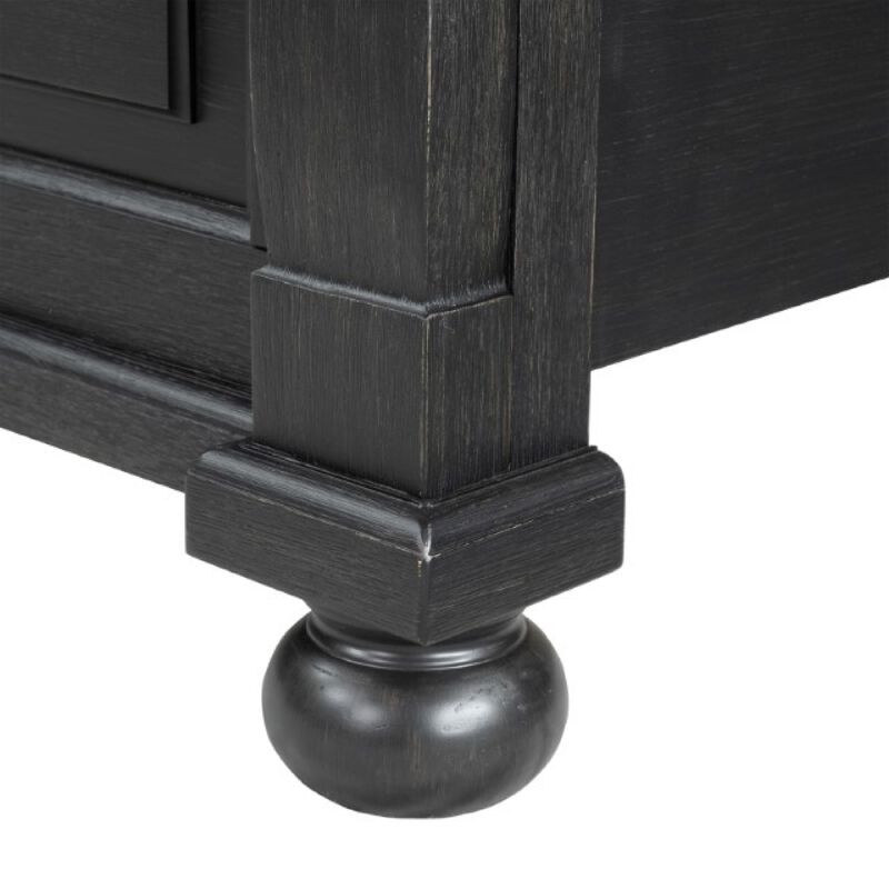 Ginie King Bed, Tall Headboard, Farmhouse Legs, Black Oak Brown Oak - Benzara