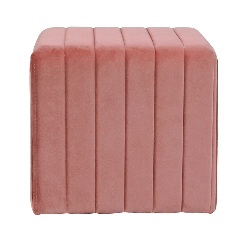 Ada Footstool Ottoman with Channel Tufted Blush Pink Velvet, 19 Inch image number 3