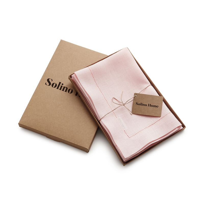 Solino Home Classic Hemstitch 100% Linen Dinner Napkins &ndash; Set of 6, 20 x 20 in, Machine Washable, Holiday and Everyday Dining