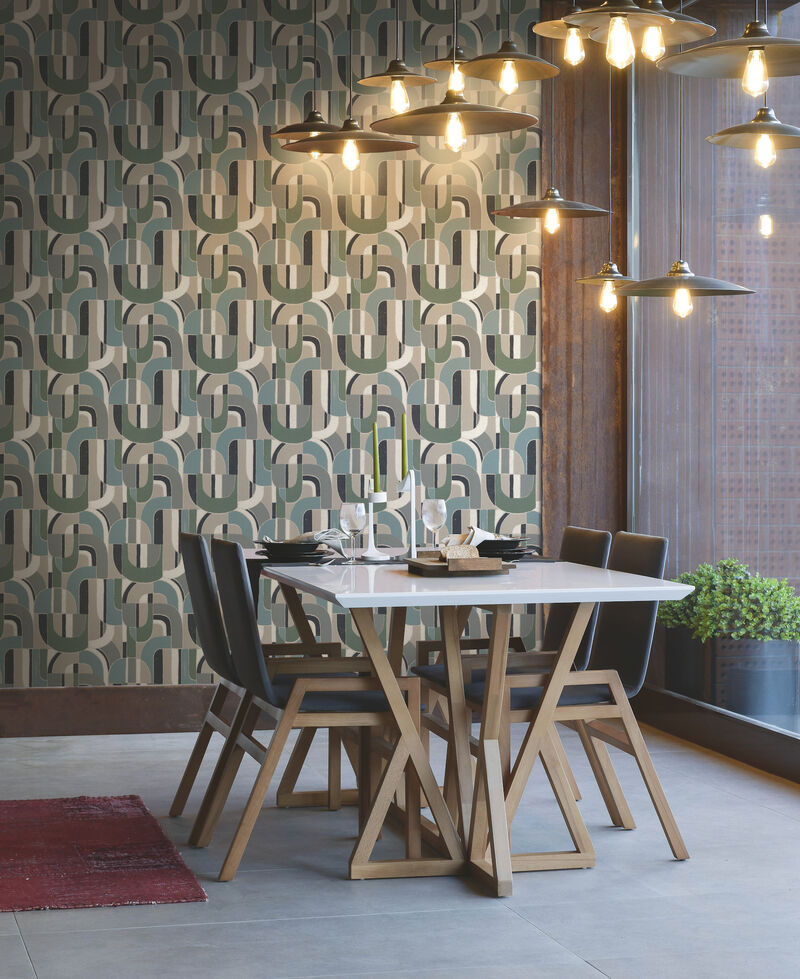Sculptural Garden Dark Blue & Green Wallpaper (Set of 2) image number 1