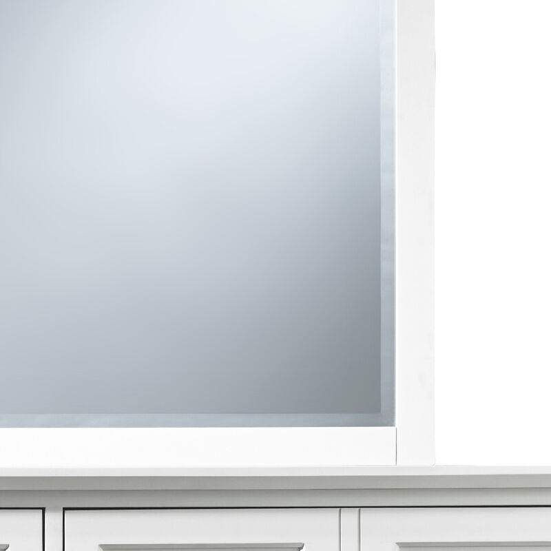 Neo Solid Mahogany Wood Dresser Mirror, Beveled Trim Top, White-Benzara