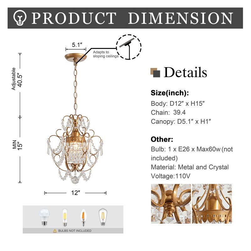 Dalia Glam 1 Light Brushed Brass Mini Crystal Chandelier image number 4