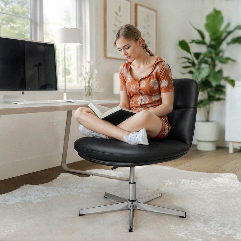 Flash Furniture Black Padded LeatherSoft Armless Stationary Task Office Chair, Chrome Frame image number 5