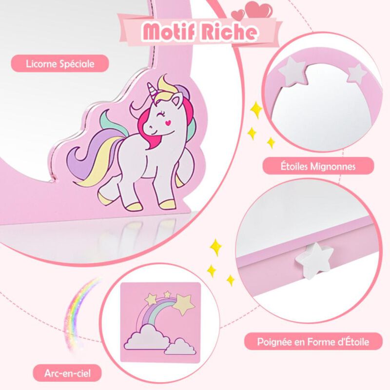 Hivvago Kids Vanity Set Makeup Dressing Table and Chair Set with Mirror and Drawer