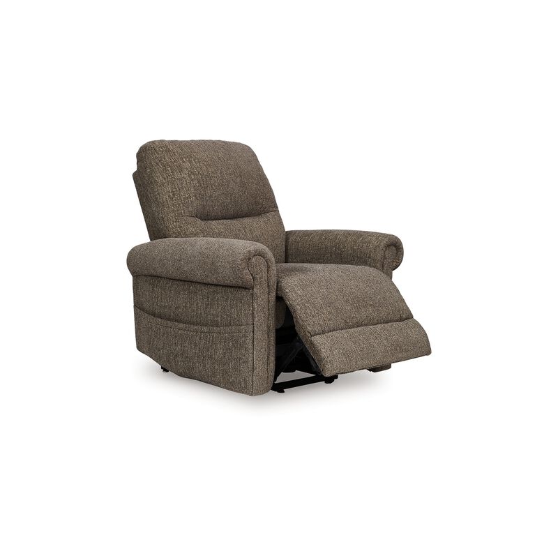 Auro Power Lift Recliner Chair, Heat Massage, Taupe Brown Polyester - Benzara