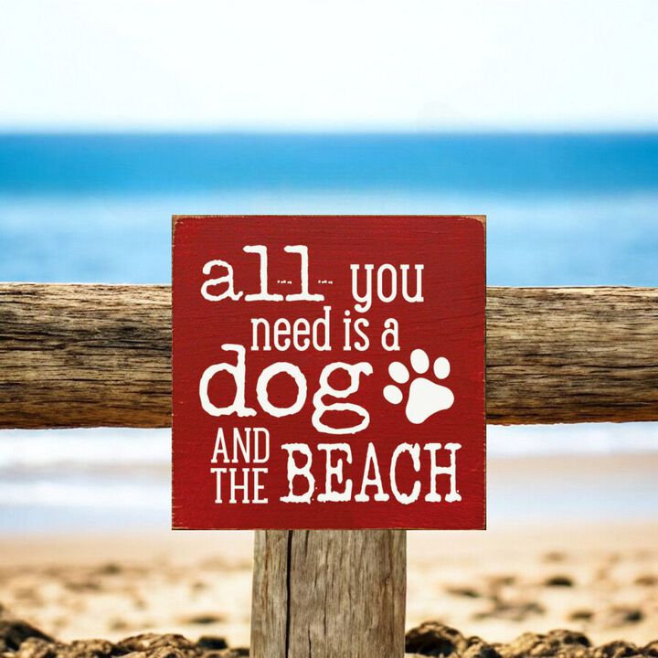 Wooden Dog Lover Beach Sign for Coastal Wall and Shelf Home Decor