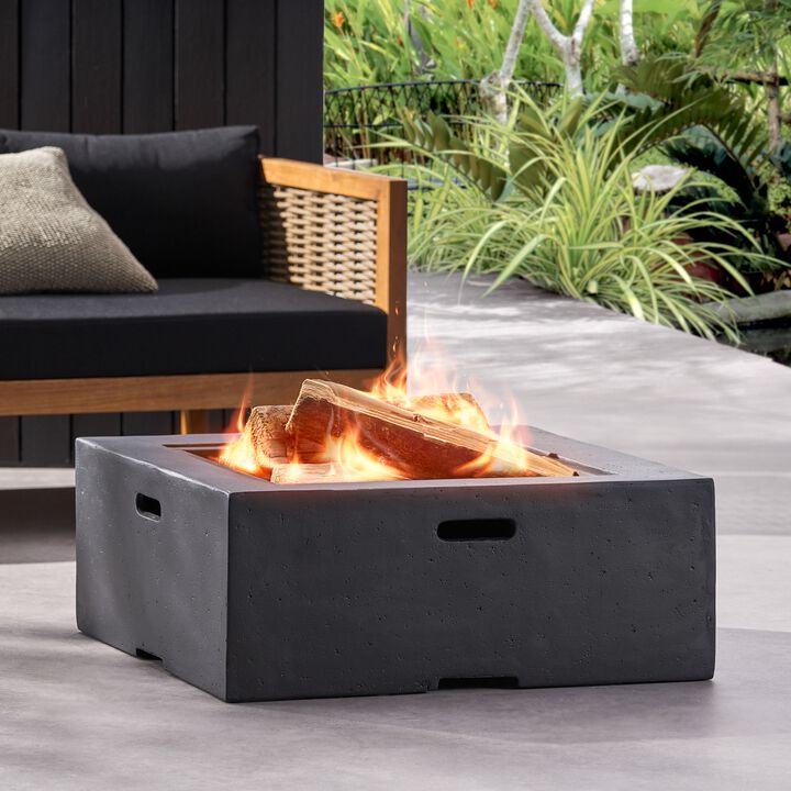 Mondawe 29 Inch Square Wood Burning Fire Pit with Spark Screen and Poker in Dark Gray