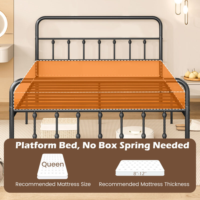 Metal Bed Frame with Storage Space Underneath and Attached Headboard