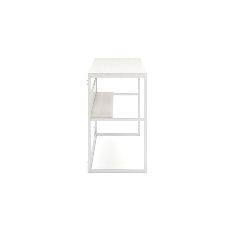 Deni Home Office Desk, 1 Shelf, White Wood, Metal Frame, 47 Inch - Benzara