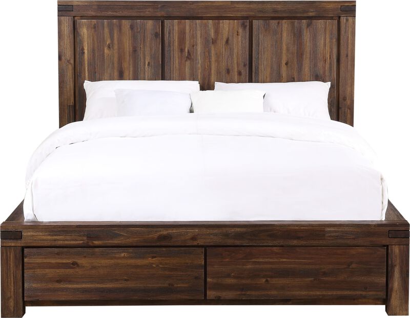 Meadow Full-size Solid Wood Footboard Storage Bed in Brick Brown