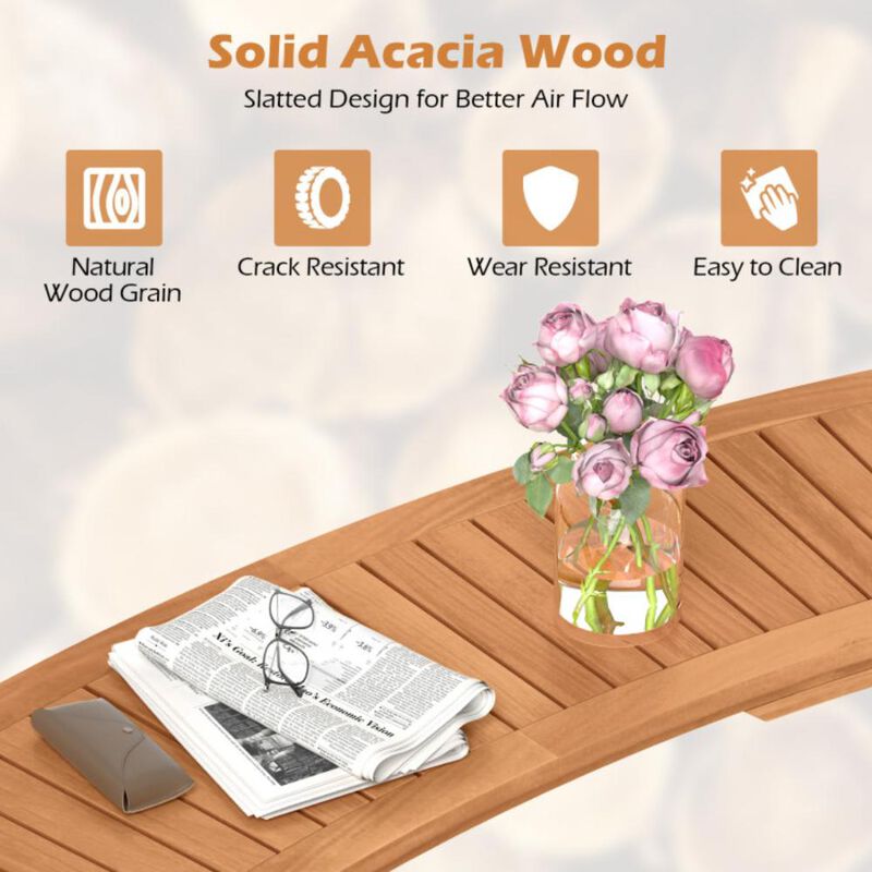 Hivvago Outdoor Curved Acacia Wood Fire Pit Bench with Slatted Seat