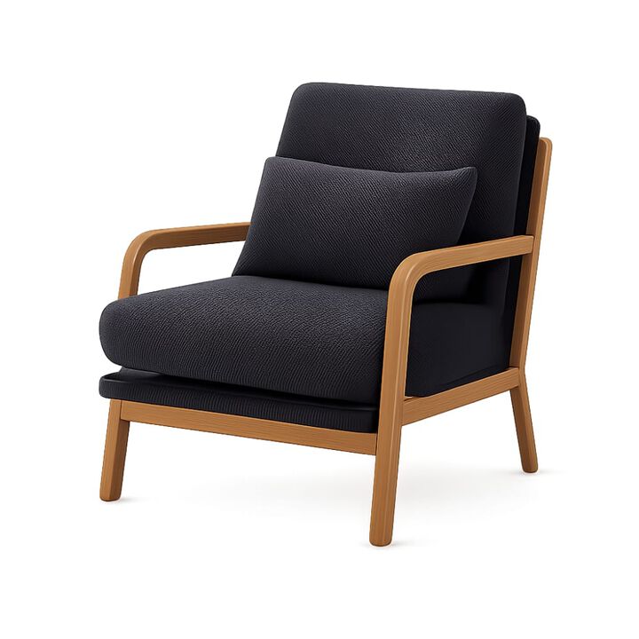 GOODSILO Mid-Century Modern Wooden Lounge Chair with Nubby Upholstery, High-Density Foam Cushion for Home and Office Use