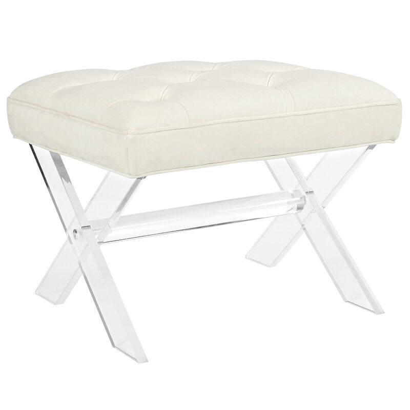 Modway Swift Acrylic X-Base Entryway Modern Bench With Tufted Fabric Upholstery in Ivory image number 0