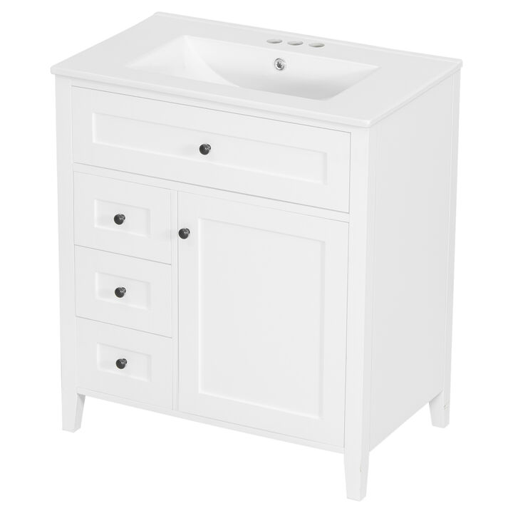 Merax Bathroom Storage Vanity with 3 Left Drawers, Right Cabinet with Adjustable Shelves