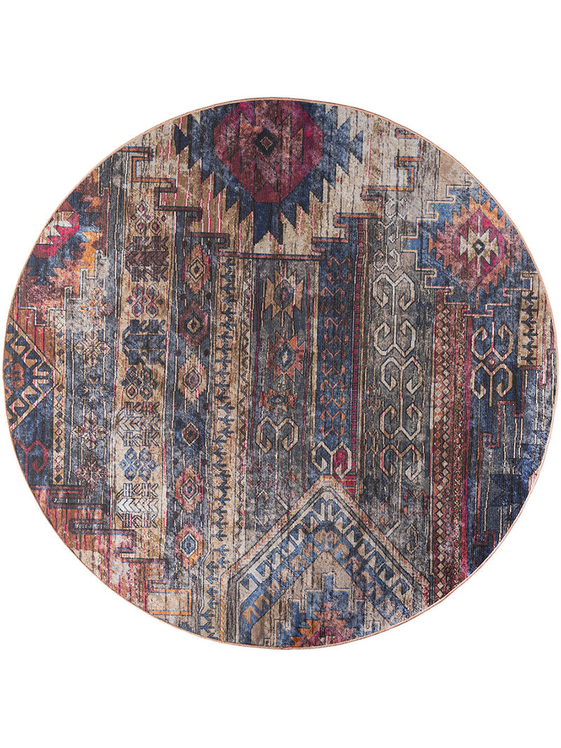 Machine Washable Series 1 SR106 Multicolor 5'3" x Round Rug