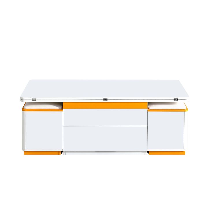 Clihome Lift-Top Coffee Table with 4 Storage Stools, Modern Space Saving Center Table with Foldable Top, Multi-Functional Adjustable Coffee Table for Living Room