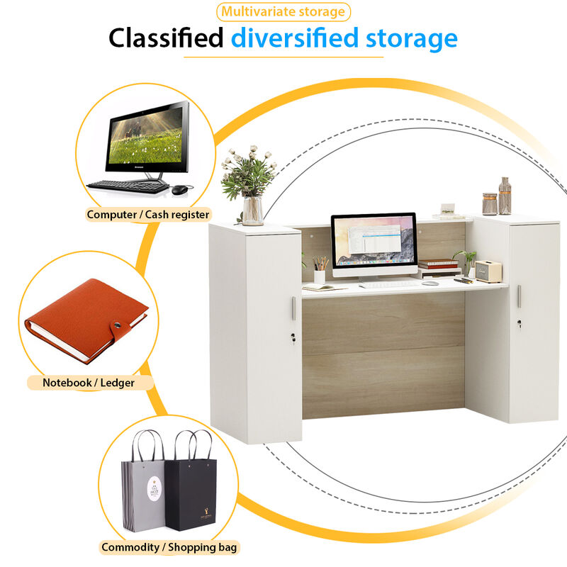 FUFU&GAGA Reception Desk with Dual Cabinets and Open Workspace, (70.9" W x 23.6" D x 43.3" H),White and Brown