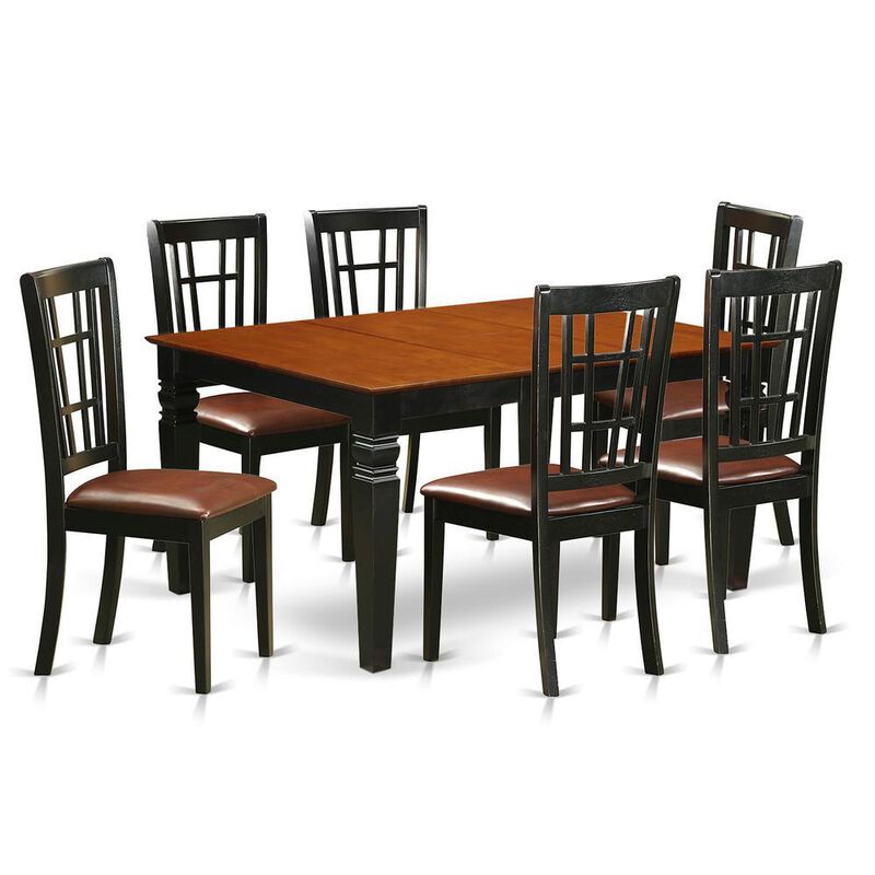 7 Pc Kitchen table set with a Kitchen Table and 6 Leather Dining Chairs in Black