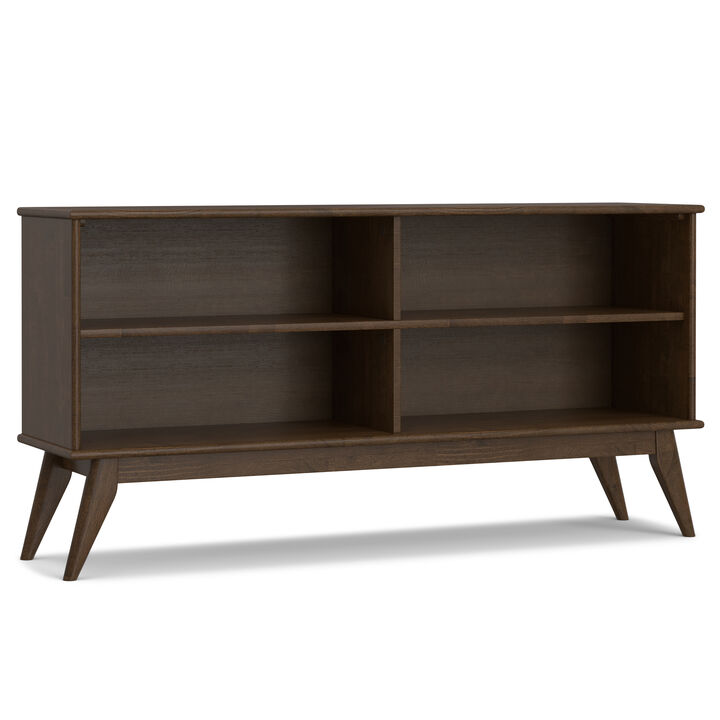 Draper SOLID HARDWOOD 30 inch x 64 inch Mid Century Modern Low Bookcase in Walnut Brown