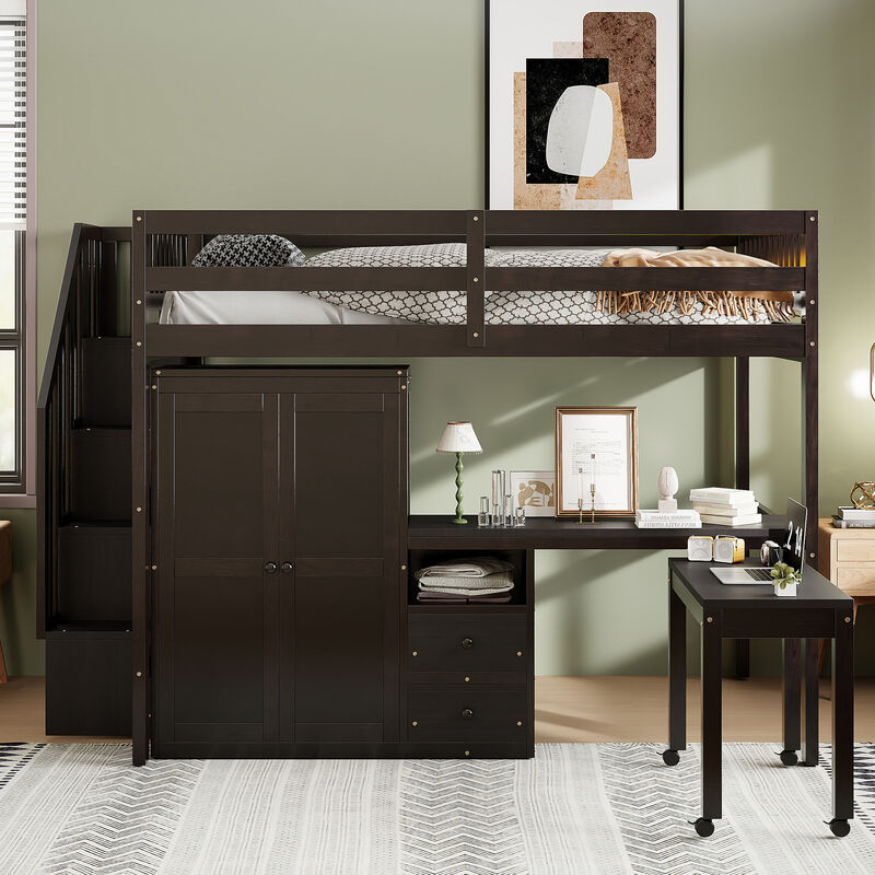 Merax Loft Bed with Desk and Wardrobe