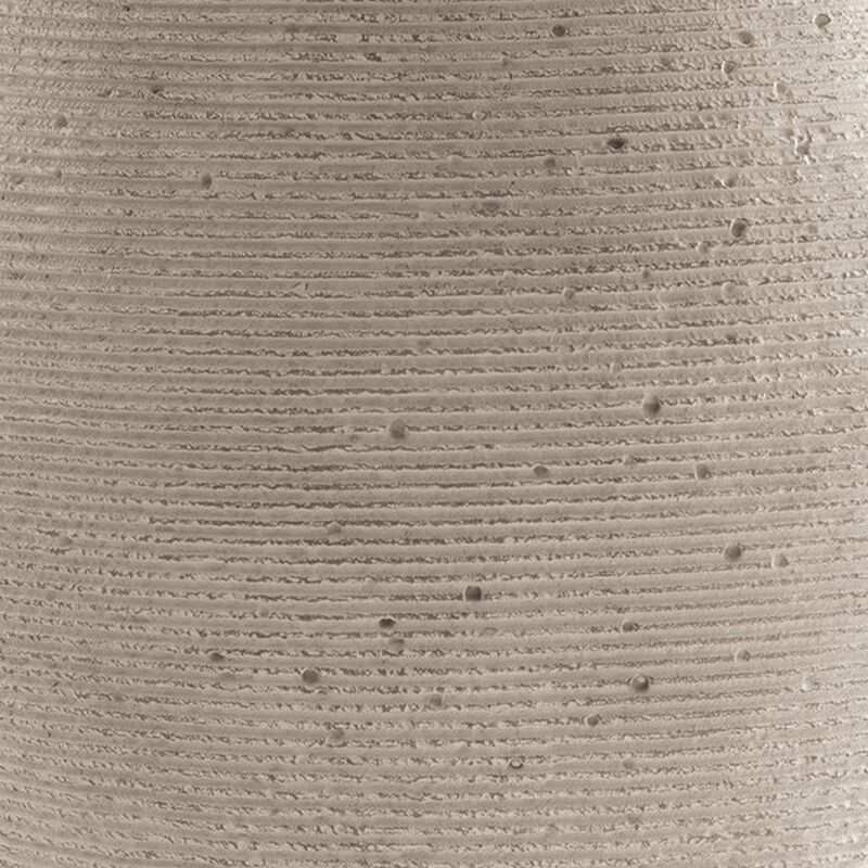 Dale 17 Inch Round Polyresin Vase, Tightly Ribbed Texture, Antique Beige - Benzara