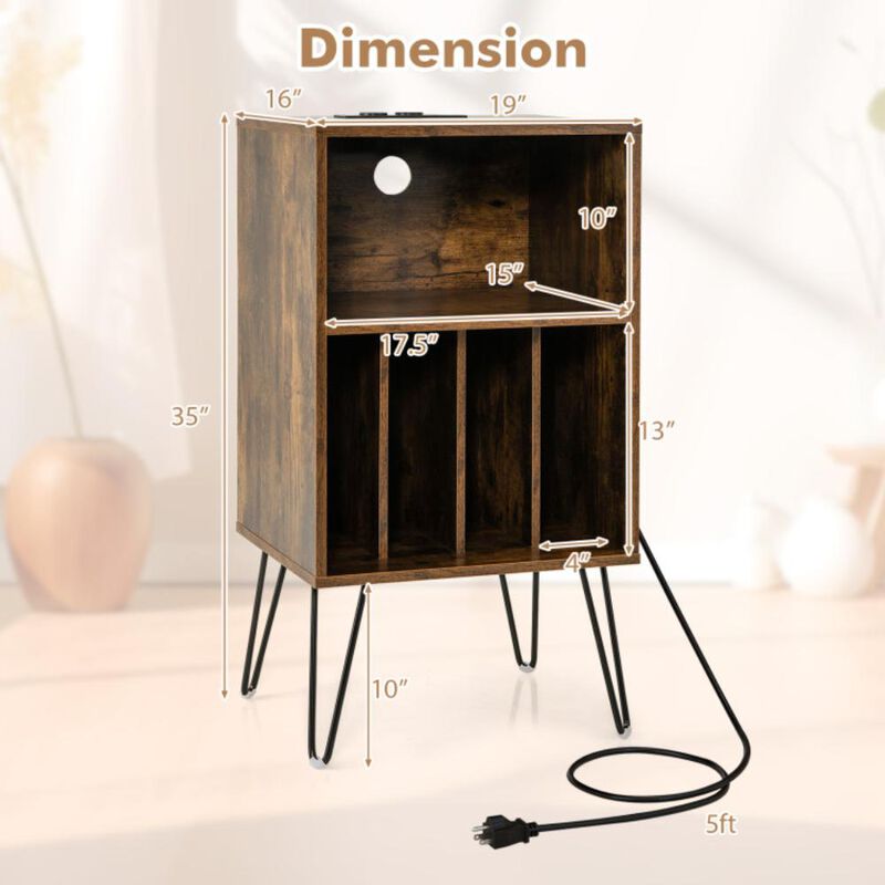 Hivvago Record Player Stand with Charging Station for Living Room Bedroom