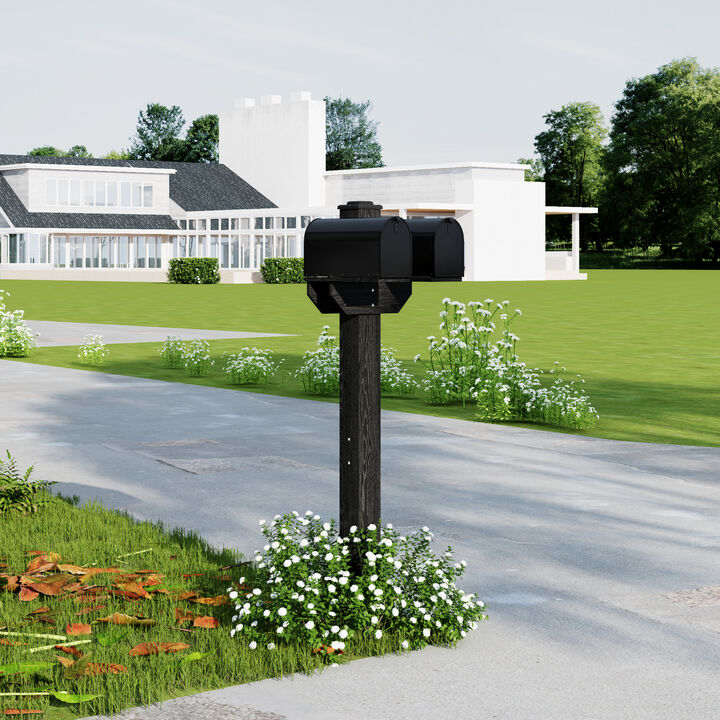 FUFU&GAGA Modern Mailbox Post with Wood-Grain Texture Hollow Design for Stake Support 15 in. L x 66.1 in. H Black