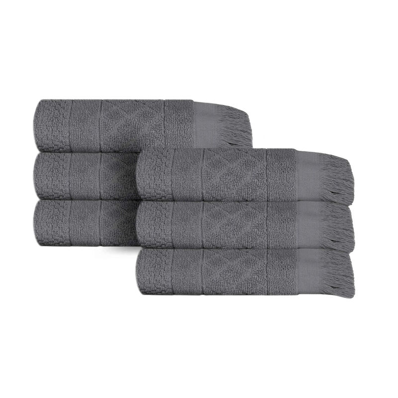 Absorbent Cotton Hand Towels Set of 6 with Geometric Jacquard Design image number 0