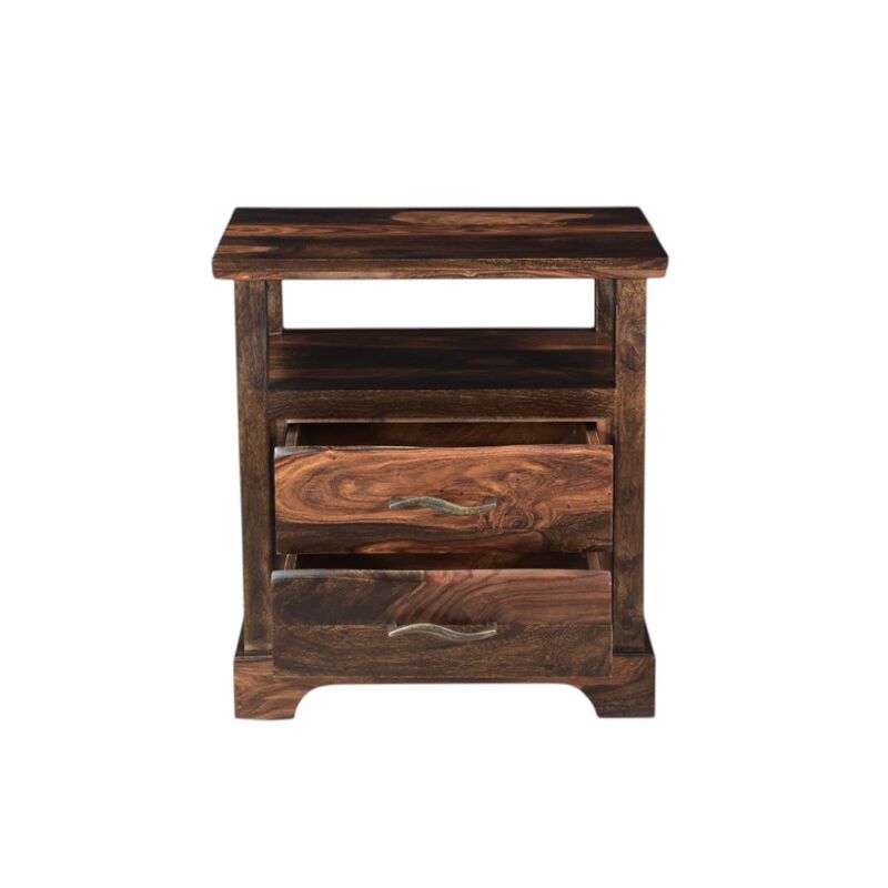 HomeRoots 27" Dark Brown Solid Wood Two Drawer Nightstand image number 3