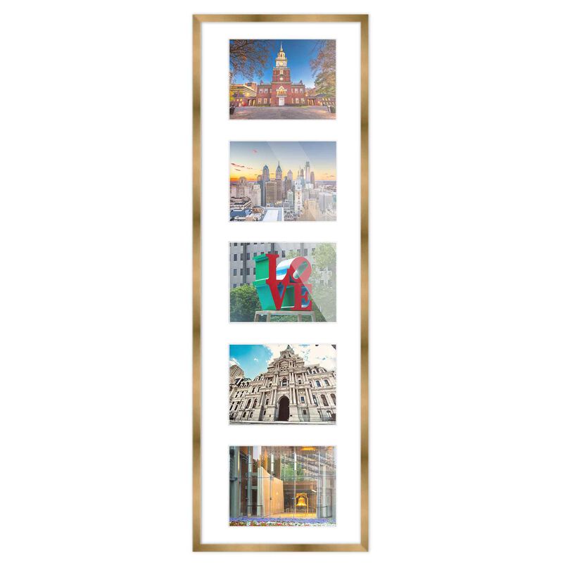 8.5x28.5 Wood Collage Frame with White Mat For 5 5x7 Pictures