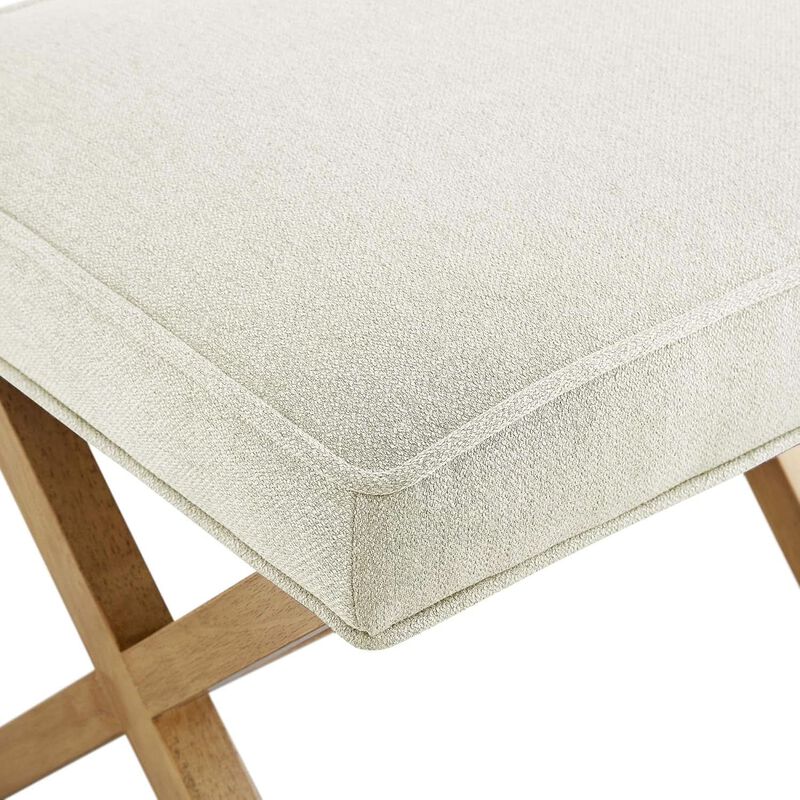 ShipItFurniture Small Ivory Upholstered Ottoman Footrest with X-frame image number 4