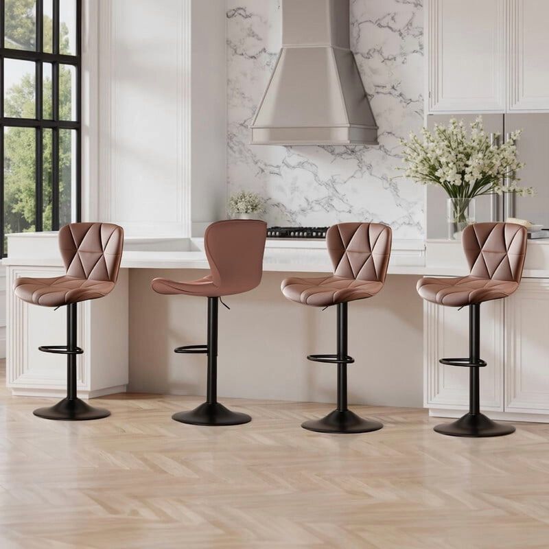 Faux Leather Swivel Bar Stools Set of 2, Adjustable Counter Height Kitchen Chairs, Iron Frame High Backrest 360&deg; Barstools for Kitchen Counter, Outdoor image number 2