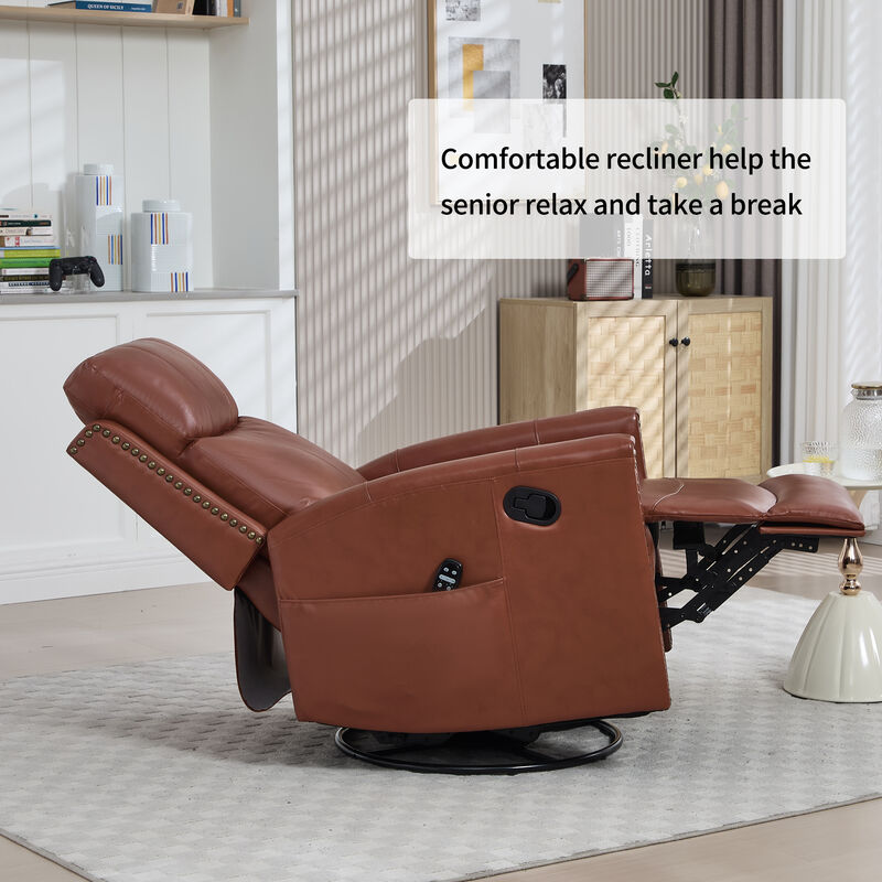 Genuine Leather Heat Massage Manual Recliner Chair with Rocker and Swivel for Living Room image number 7
