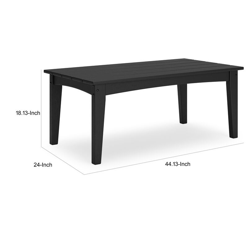 Fini 44 Inch Outdoor Coffee Table, Slatted Top, Modern Style, Black Finish - Benzara