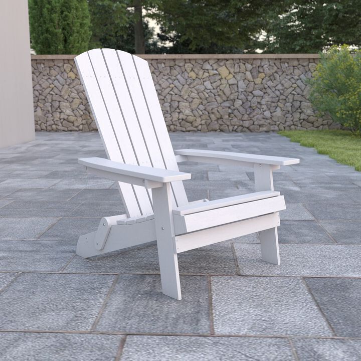 Flash Furniture Charlestown Commercial Folding Adirondack Chair - White - Poly Resin - Indoor/Outdoor - Weather Resistant