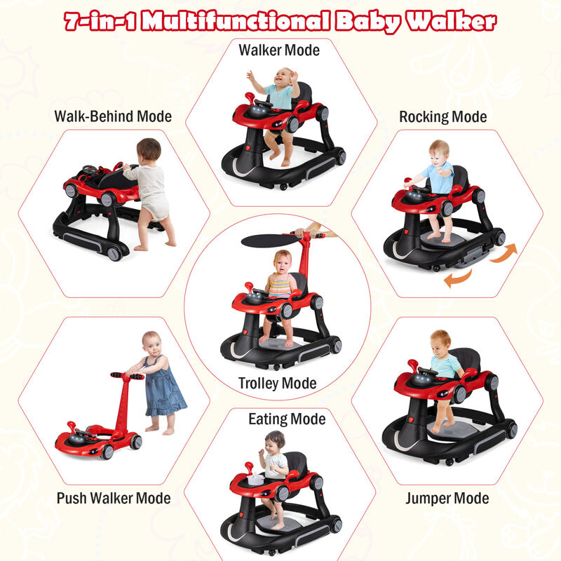 6-in-1 Portable Baby Walker with Canopy and Activity Center with Music image number 3