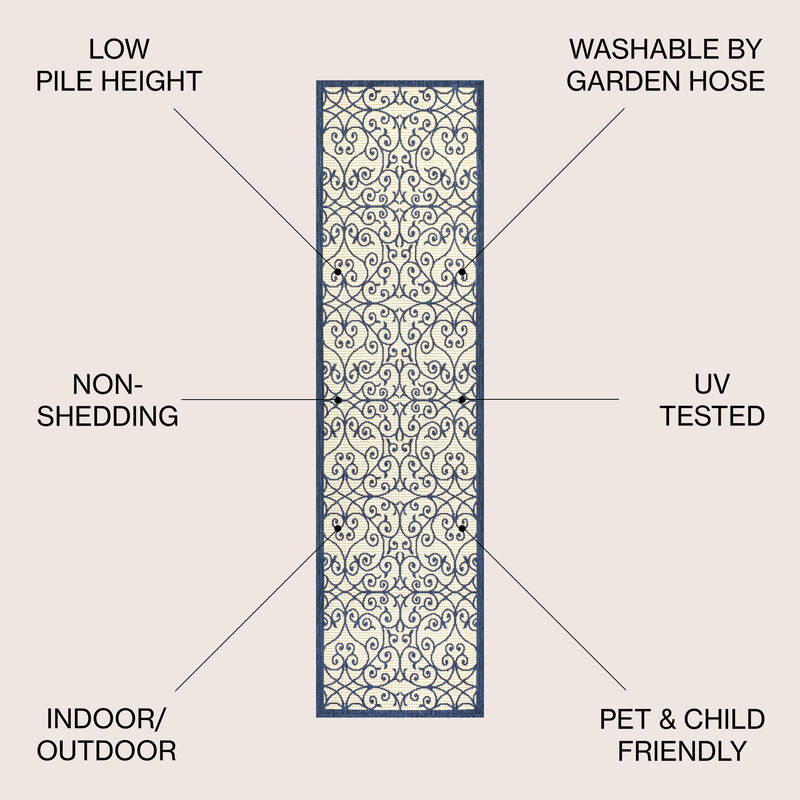 Madrid Vintage Filigree Textured Weave Indoor/Outdoor Area Rug