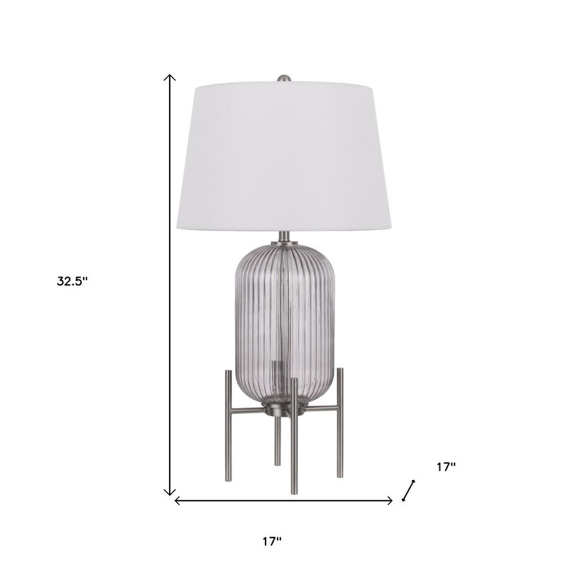 Hivvago 33" Nickel Glass Round Table Lamp With White Empire Shade
