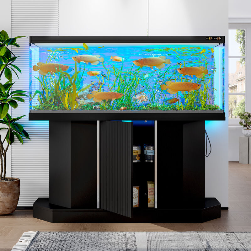 Whisen 55-75 Gallon Fish Tank Stand, Reptile Terrarium Stand, with Power Outlet, Cabinet and Shelf image number 2